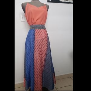 Long skirt blue and pink